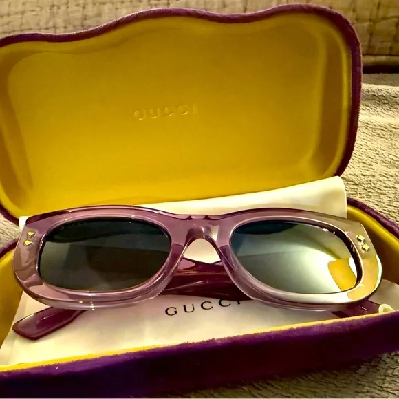 Gucci GG1215S plastic rectangular sunglasses, violet frame/blue lenses - Picture 2 of 2